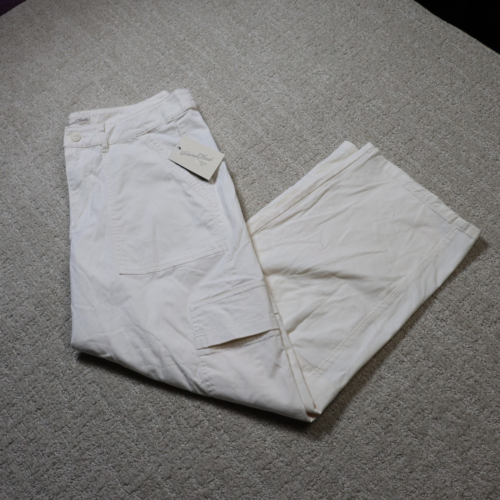 Universal Thread Womens Mid-Rise Cargo Pants Cream White Wide Leg Size 12 NWT